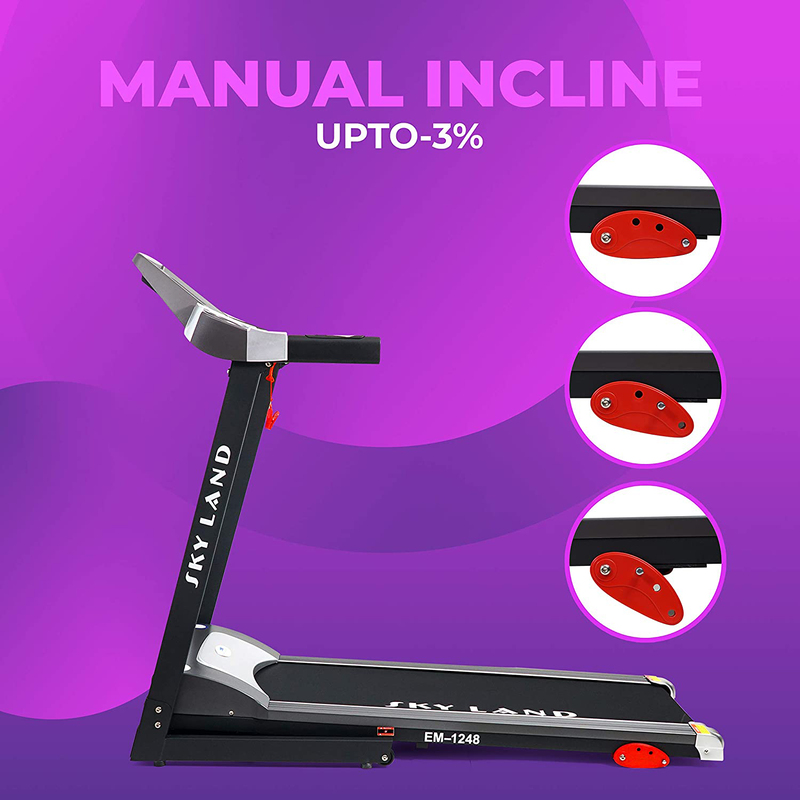 Sky Land Foldable Treadmill with Rated Power 2Hp Upto 4Hp Peak Motor & Built In Speaker, EM-1248, Black/Grey/Silver