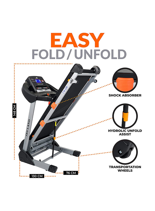 Sky Land Foldable 5 HP Peak Treadmill with Auto Incline and Bluetooth Speaker for Home and Office, EM-1268, Grey/Black
