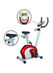 Sky Land Fitness Indoor Cycling Magnetic Exercise Bike with Digital Monitor & Adjustable Seat, EM-1531, White/Red