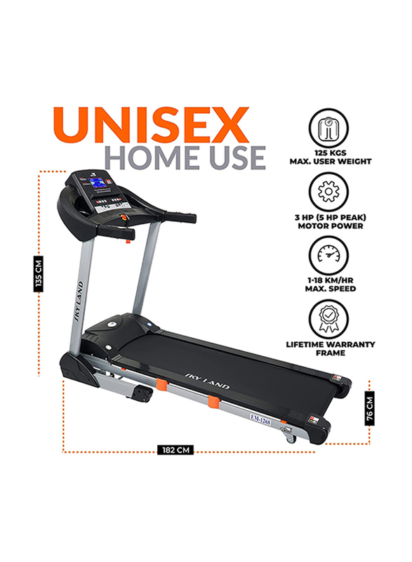 Sky Land Foldable 5 HP Peak Treadmill with Auto Incline and Bluetooth Speaker for Home and Office, EM-1268, Grey/Black