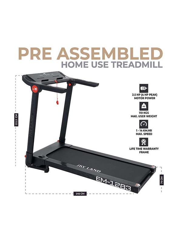 Sky Land Fitness 5.0Hp Motor Peak Walking Pad Treadmill with Bluetooth Speaker & App, Speed1-14Kph Soft Touch Key, 12 Preset Programs for Home & Office Use EM-1283, Black