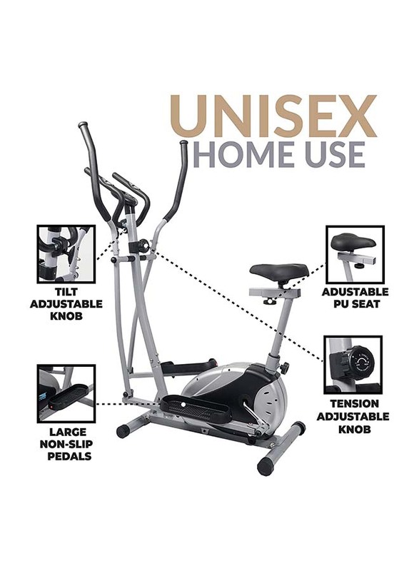 Sky Land Fitness Magnetic Elliptical Exercise Bike with Digital Monitor, Adjustable Seat & Adjustable Resistance, EM-1532, Grey/Black
