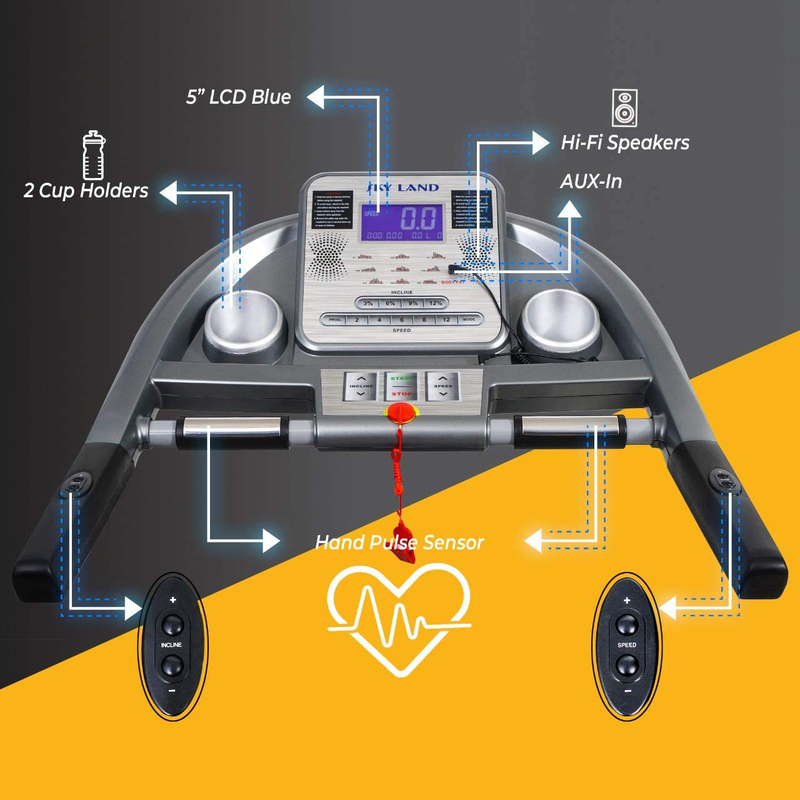 Sky Land Foldable 5 HP Peak Automatic Incline Treadmill with Hi-Fi Speaker, EM-1245, Black/Grey