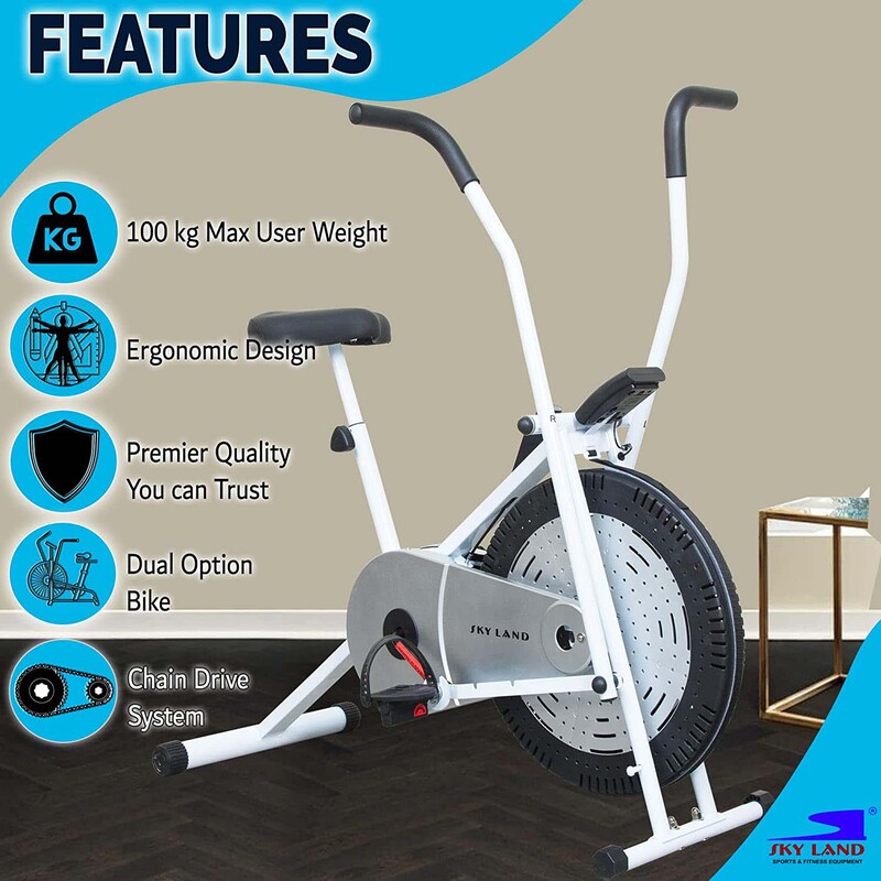 Sky Land Orbitrek Fitness Exercise Air Cycle with Moveable Handle, Adjustable Resistance and Cushioned Seat Height for Home Gym, EM-1558, Grey/Black