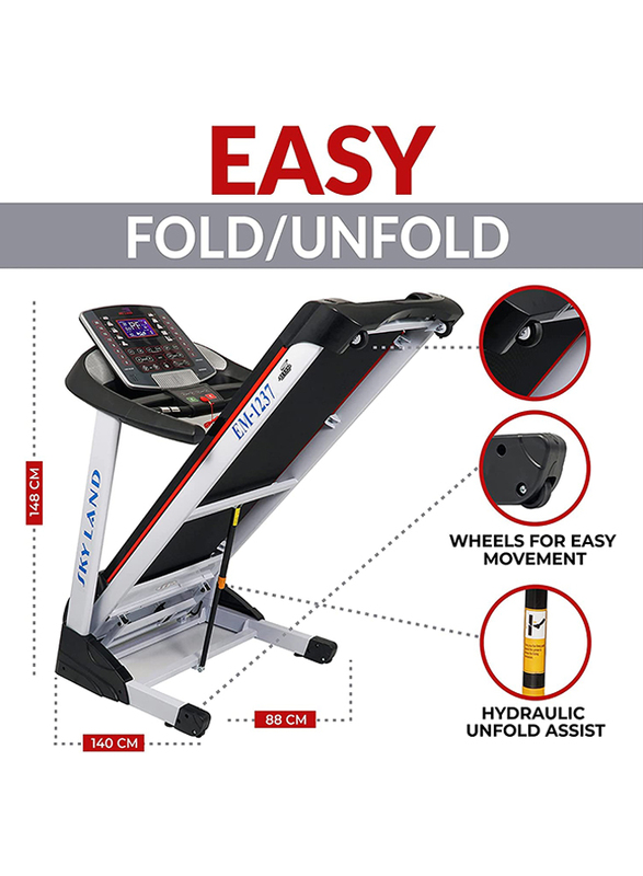 Sky Land Fitness Treadmill with Powerful 7Hp Peak AC Motor Continuous Duty and MP3, EM-1237, Black/White