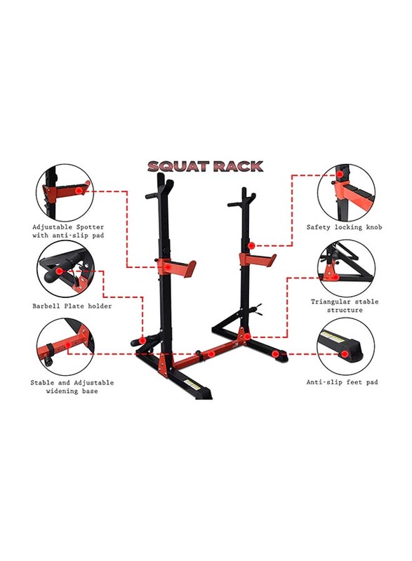 Sky Land Fitness Squat Rack Heavy Duty Adjustable Steel Barbell Rack Stand for Home Gym, GM-8139, Red/Black