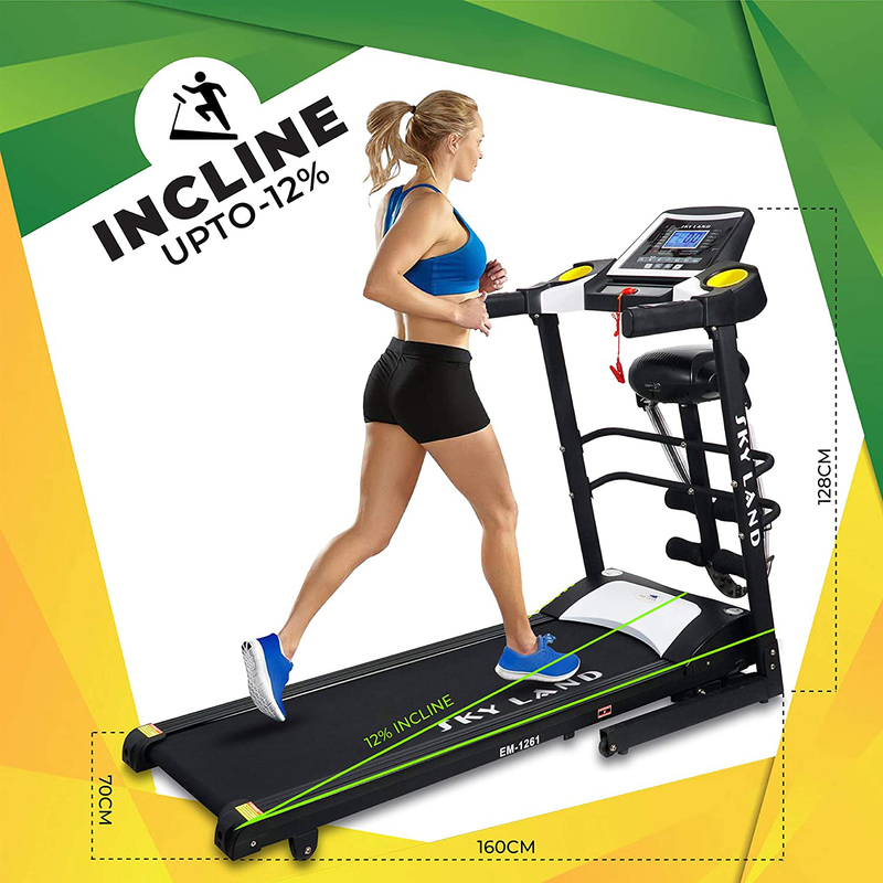 Sky Land 4Hp Peak Foldable Treadmill with Massager Powerful Cardio, Automatic Incline Up to 12%, EM-1261, Black