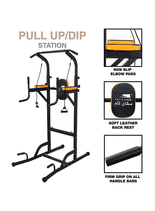 Sky Land Pro Home Workout Steel Power Multifunction Adjustable Height Dip Stand for Pull & Push Ups, Up to 130 Kgs, EM-1841, Black