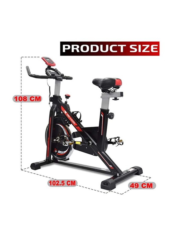 Sky Land Fitness Indoor Cycling Spin Exercise Bike with Adjustable Seat & Handle, EM-1561, Black/Red