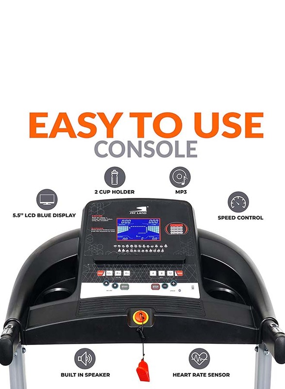 Sky Land Foldable 5 HP Peak Treadmill with Auto Incline and Bluetooth Speaker for Home and Office, EM-1268, Grey/Black