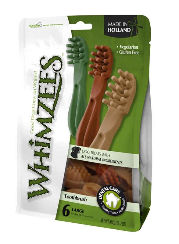 

Whimzees Star Toothbrush Dog Treat Mix, Large, 6 Pieces, Brown/Green/Orange