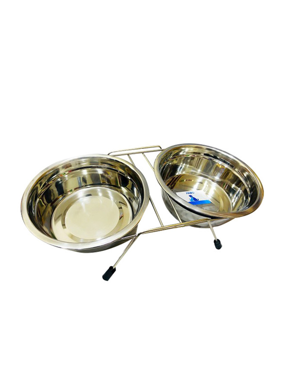 

Pado Silent Dinner Stainless Steel Double Bowl with Holder Stand, 237ml, Silver