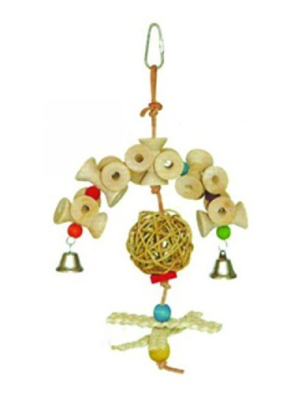 

Pado IN:135 Natural Bird Toy Horizontal Curve Wooden Cube Wood Ball Bell, Small, Multicolour