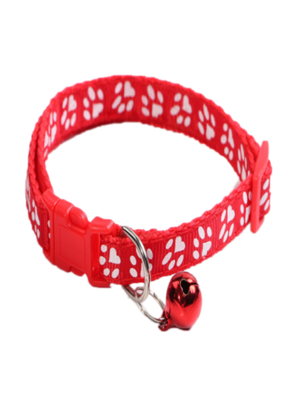 

Pets Club Adjustable Paw Design Cat Collar with Bell, Medium, Red