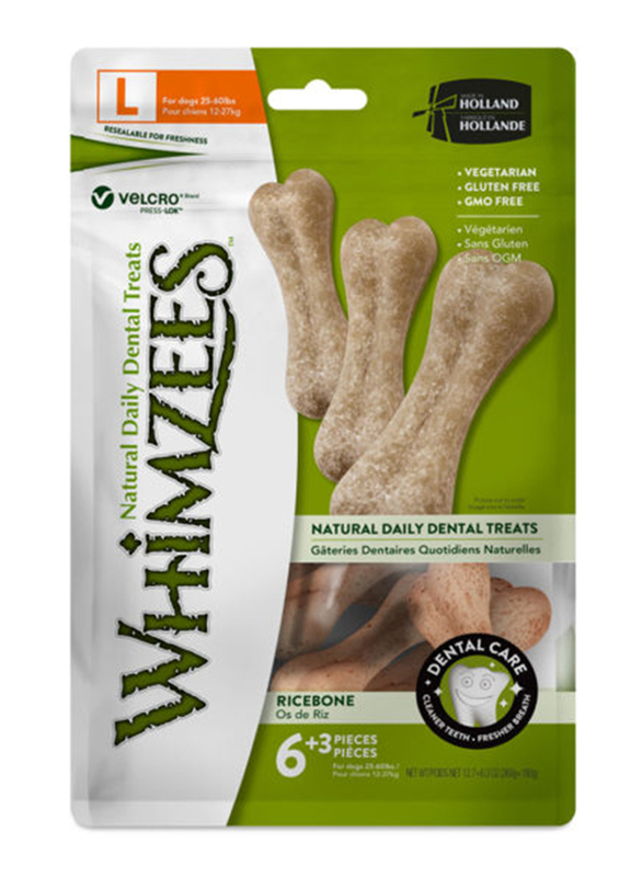 

Whimzees Dog Treat Rice Bone, Large, 9 Pieces, Brown