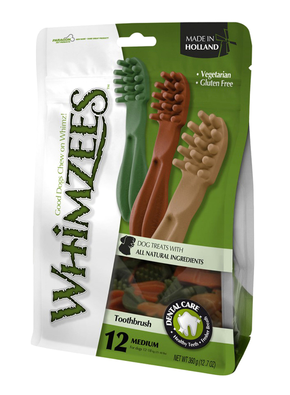 

Whimzees Star Toothbrush Dog Treat Mix, Medium, 12 Pieces, Brown/Green/Orange