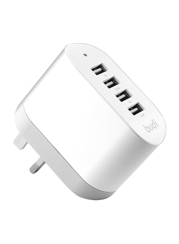 

Budi 2.4A USB Ports UK Wall Charger, M8J028U-WHT, White