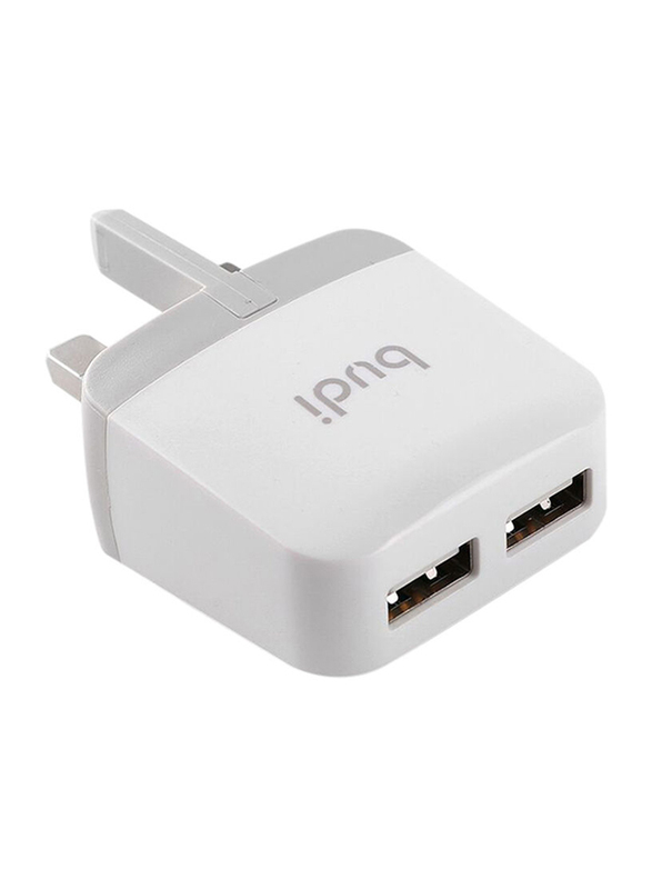 

Budi 2.4A Dual USB Port UK Wall Charger, M8J940U-WHT, White