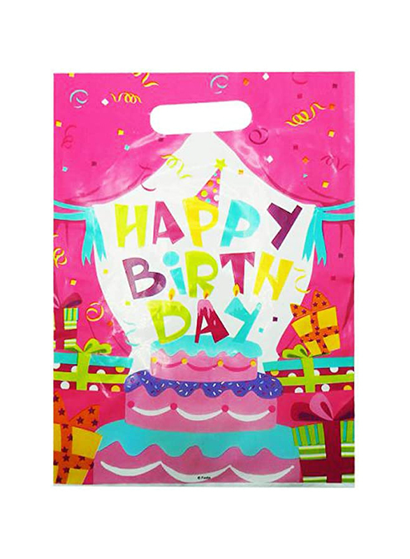 

Party Fun Happy Birthday PE Loot Gift Bags, 8 x 12 inch, 10 Pieces, Pink