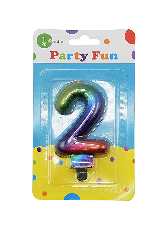 

Party Fun Number 2 Rainbow Metallic Birthday Candle, 3 inch, Multicolour