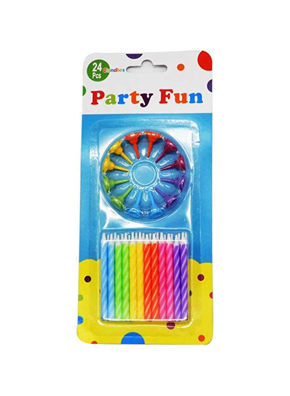 

Party Fun Birthday Candles with Holders, 24 Pieces, Assorted Colours