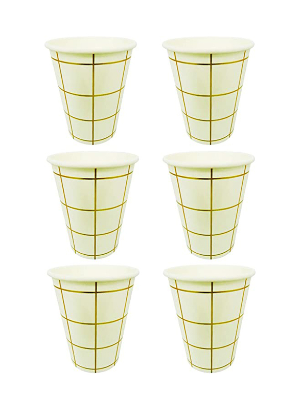 

Party Fun 9.5cm 6-Piece Golden Line Printed Disposable Paper Cup Set, White