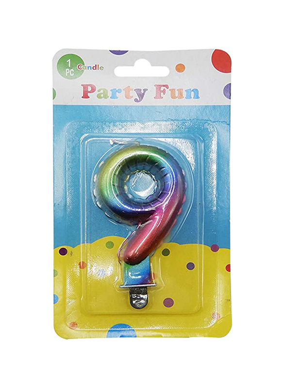 

Party Fun Number 9 Rainbow Metallic Birthday Candle, 3 inch, Multicolour