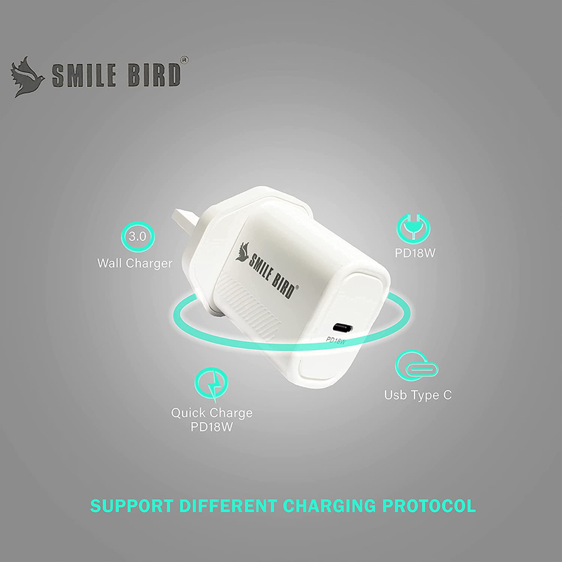 Smile Bird USB-C Wall Charger for New Apple iPad 9,iPad mini 6, iPhone 13 Pro/13 Pro Max/13/13 mini, Samsung S20, White
