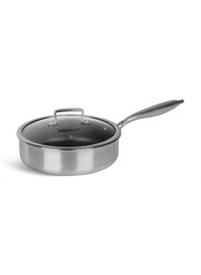 Edenberg 28cm Non-Stick Stainless Steel Round Frying Pan with Lid, Silver