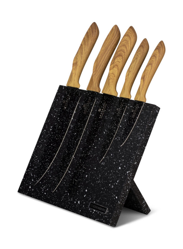 

Edenberg 6-Piece Kitchen Knife Block Set, Brown/Black