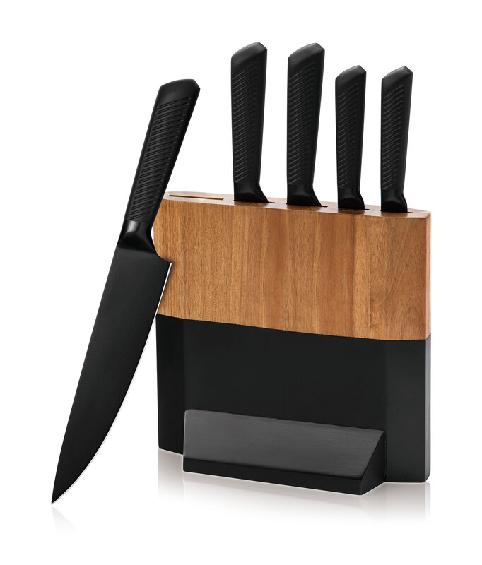 

Generic 6-Piece Professional Knife Set with Stand, MK-009, Black/Brown