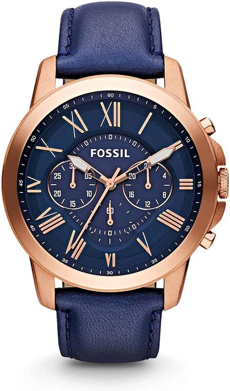 

Fossil Grant Analog Watch for Men with Leather Genuine Band, Water Resistant and Chronograph, FS4835IE, Blue