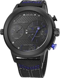 Weide Analog Watch for Men with Leather Genuine Band, Chronograph, WH6405-1C, Black