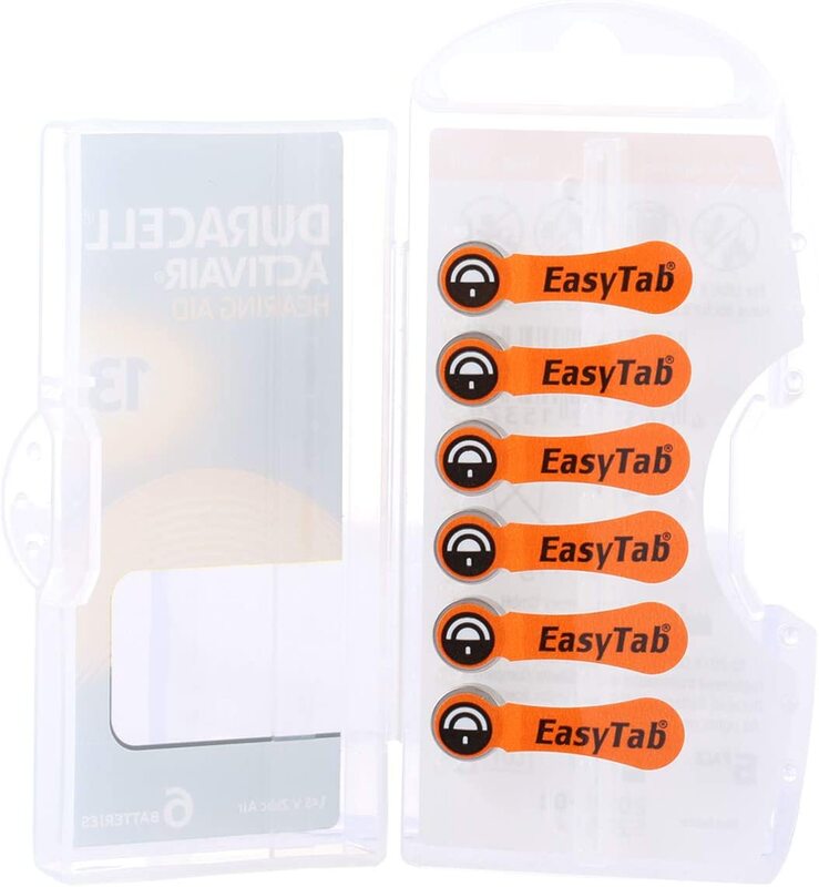 Duracell Size 13 Hearing Aids Zinc Batteries, 6 Pieces, Silver/Orange