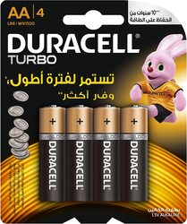 Duracell Turbo AA Alkaline Batteries, 4 Pieces, Brown/Black