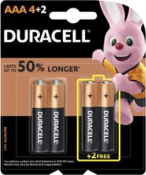 Duracell LR03/MN2400 AAA 1.5V Alkaline Batteries, 10 Years Shelf Life, 4 + 2 Pieces, Brown/Black