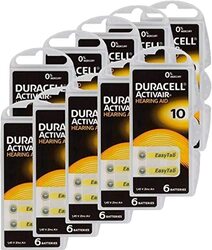 Duracell Size 10 Activair Hearing Aid Batteries, 60 Pieces, Multicolour