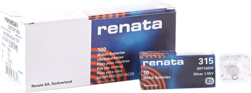 

Renata SR716/315 Silver Oxide Batteries, 100 Pieces, Silver