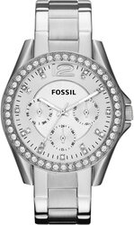 Fossil Riley Analog Watch for Women with Stainless Steel Band, Water Resistant and Chronograph, ES3202, Silver