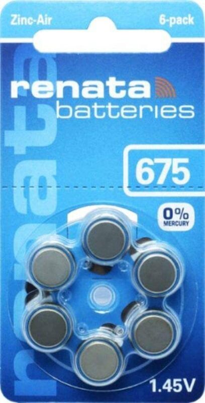 

Renata 675 Battery for Hearing Aids, 6 Pieces, Silver