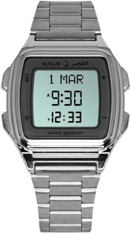 

Al-Fajr Classic Digital Watch for Men with Stainless Steel Band, WP-04, Grey-Silver