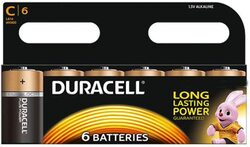 Duracell Type C Alkaline Batteries, 6 Pieces, Brown/Black