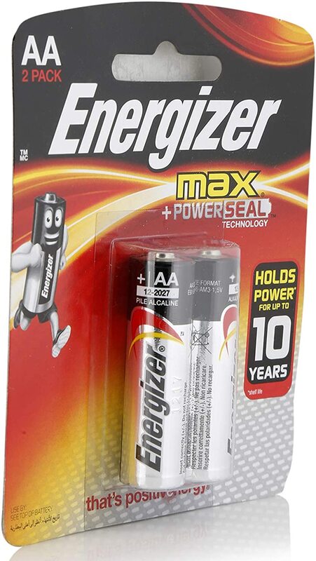 

Energizer Max Plus Powerseal AA Alkaline Batteries, 2 Pieces, Silver/Black