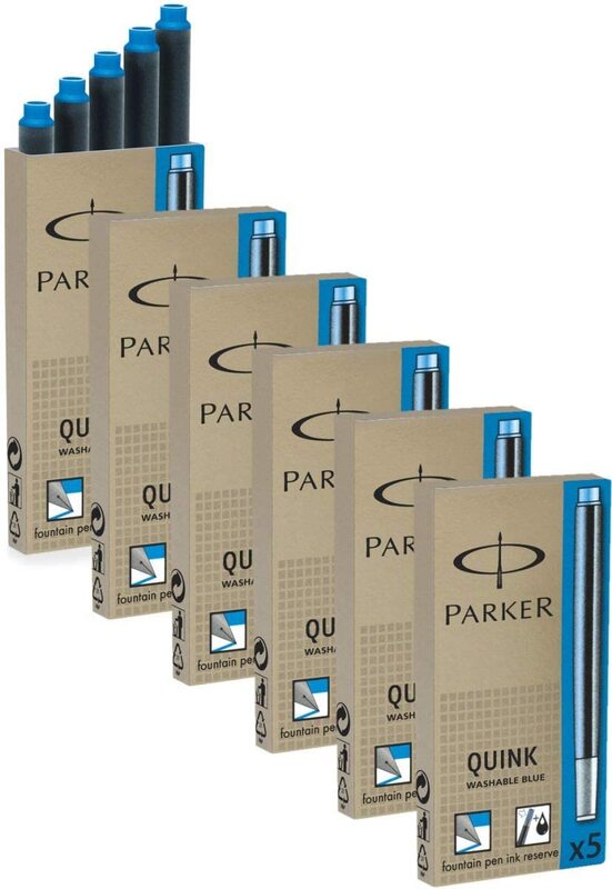 

Parker Quink Ink Cartridges for Parker Fountain Pens, 6 Packet, Washable Blue