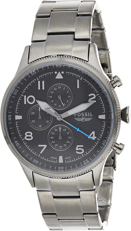 

Fossil Retro Pilot Analog Watch for Men with Stainless Steel Band, Water Resistant and Chronograph, FS5834, Black-Grey