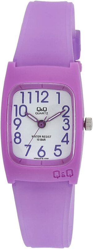 

Q&Q Analog Watch for Girls with Plastic Band, Water Resistant, F543J001Y, White-Purple