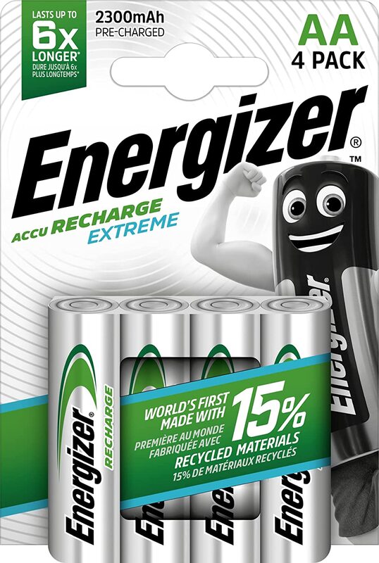 

Energizer AA 2300 mAh Rechargeable Batteries, 4 Pieces, Green/Silver