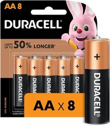 Duracell LR6/MN1500 AA 1.5V Alkaline Batteries, 10 Years Shelf Life, 8 Pieces, Brown/Black