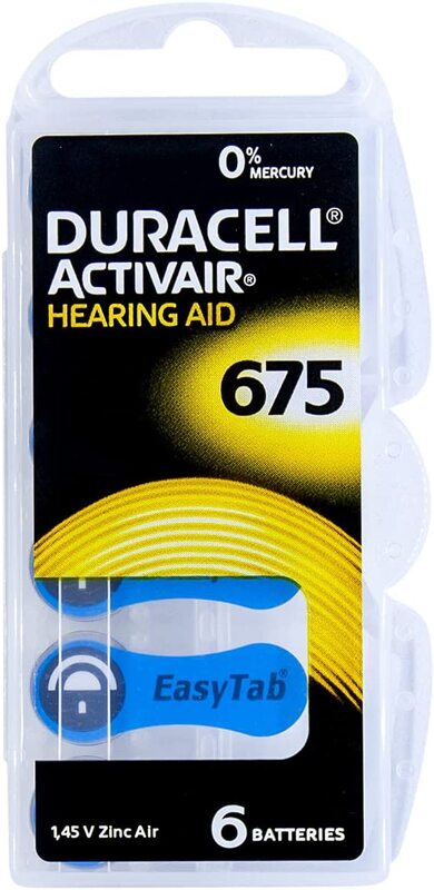 Duracell Size 675 Activair Hearing Aid Batteries, 60 Pieces, Multicolour