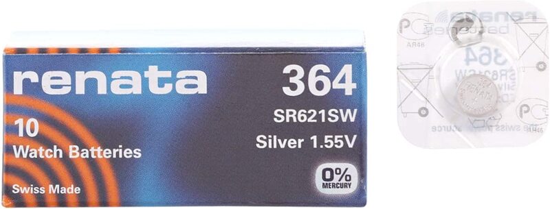

Renata RNTSR621/364SB Silver Oxide Batteries, 10 Pieces, Silver